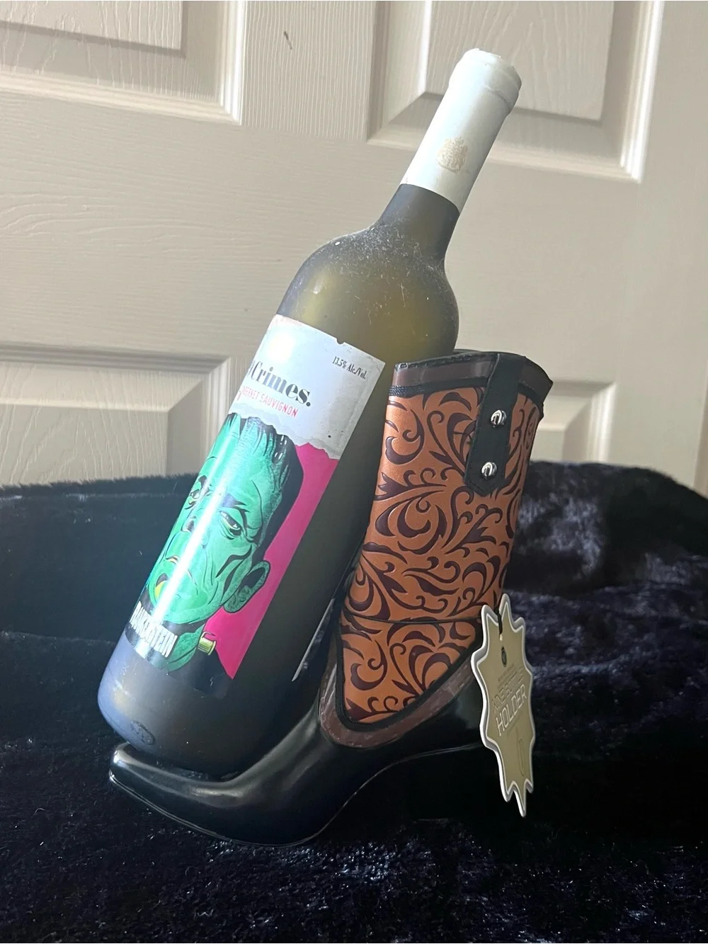 Wild Eye Designs Ceramic Boot Wine Bottle Holder Decorative Brown Black-NWT